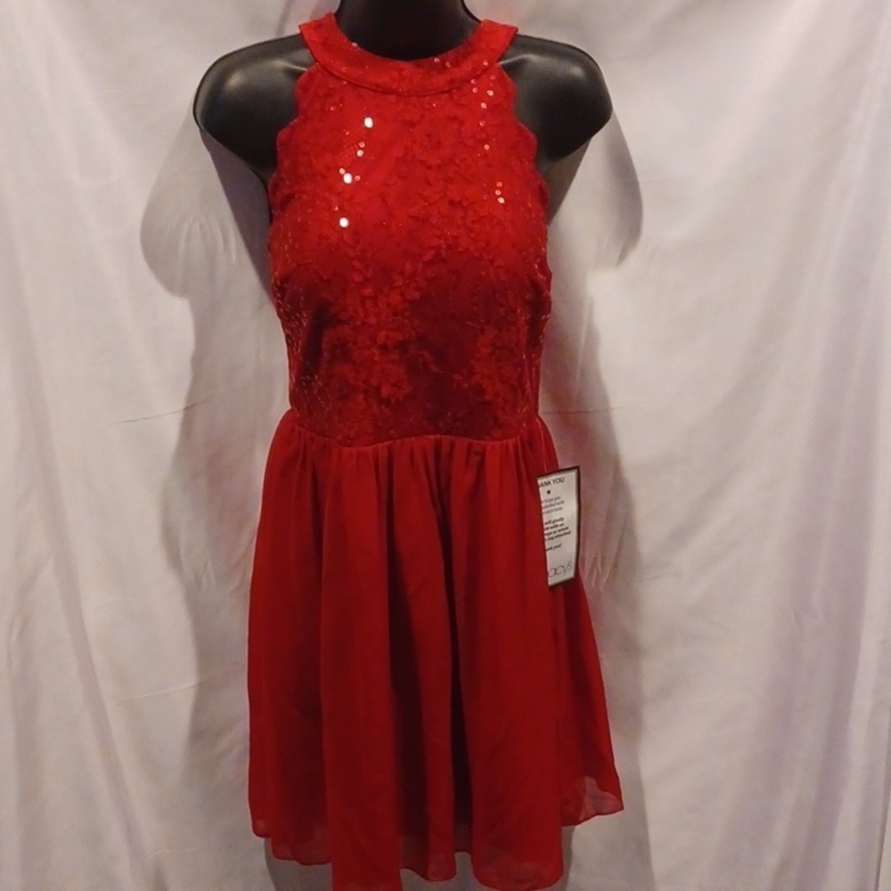 Speechless Juniors Red Sequined Halter Above the Knee Party Dress, Size 9